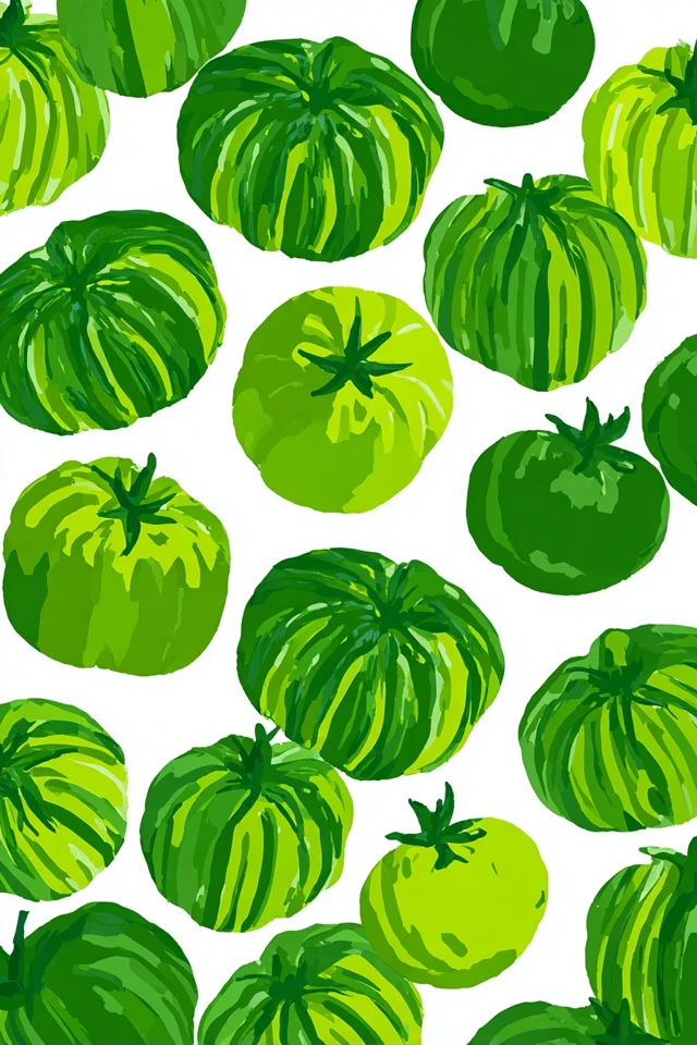 Green Tomato Sticker Design Gouache Art