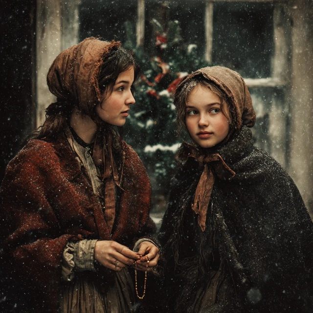 Victorian Christmas in London Two Poor Girls in Winter