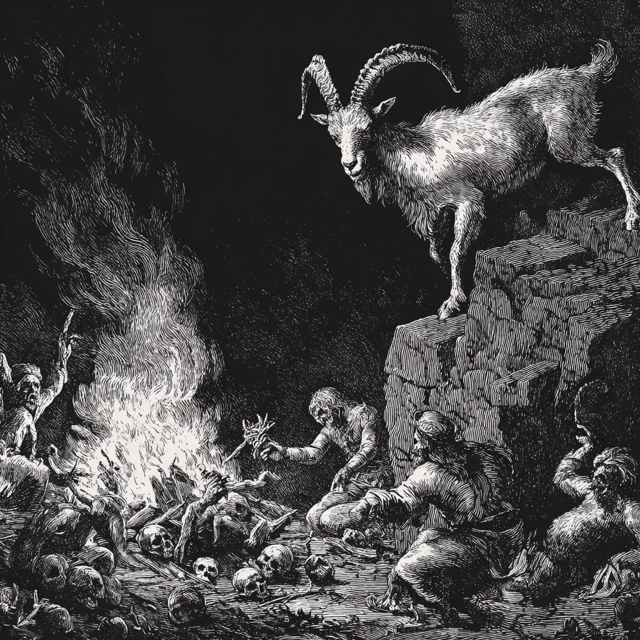 Ancient Ritual Goat Worship Engraving Art