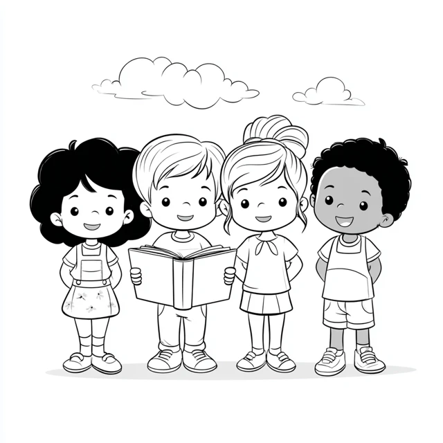 Kids Coloring Book Illustration Outline Vector