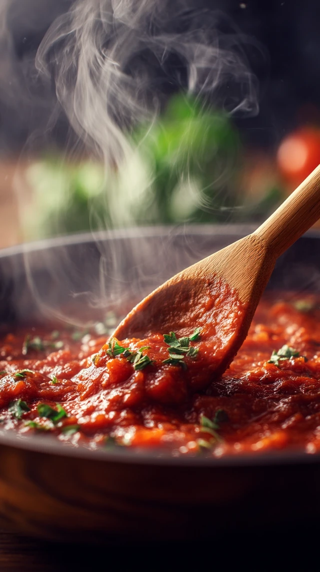 Tomato Sauce Cooking Close Up Rustic Style