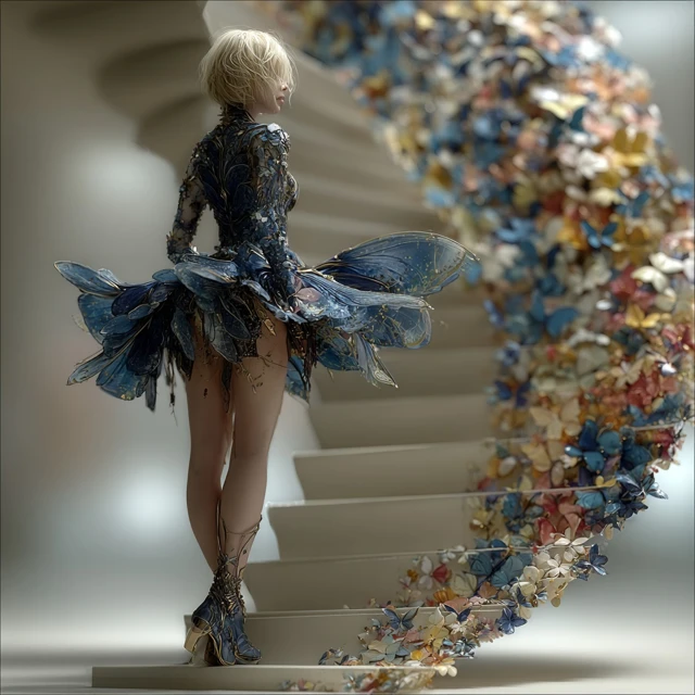 Cybernetic Cinderella Ascending a Spiral Staircase