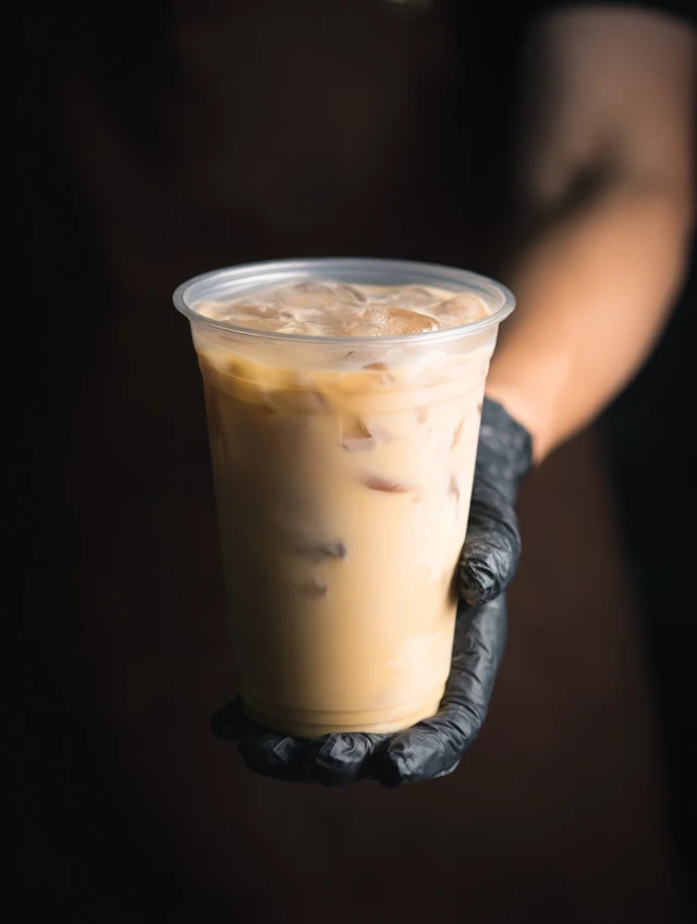 Iced Latte Coffee in a Plastic Cup Food Photography
