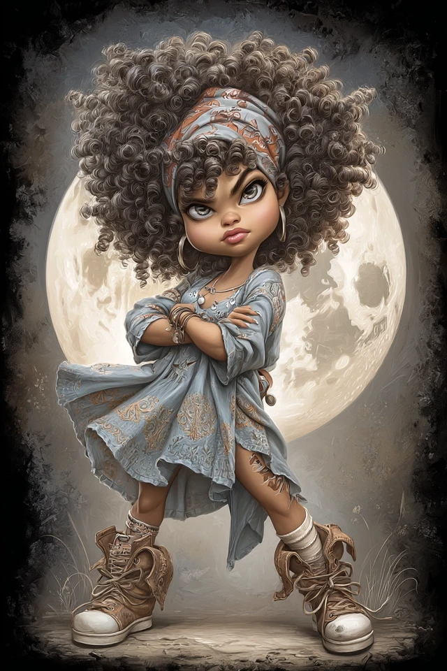 Black Girl Caricature Art Dynamic Pose Tiago Hoisel