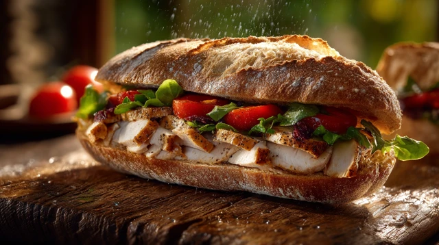 Artisanal Turkey Sandwich with Fresh Vegetables Photography