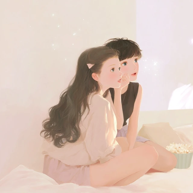 Anime Girls Watching Movie Illustration