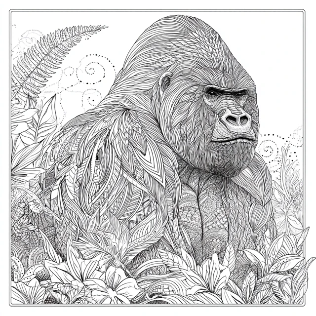 Mountain Gorilla Coloring Page in Millie Marotta Style