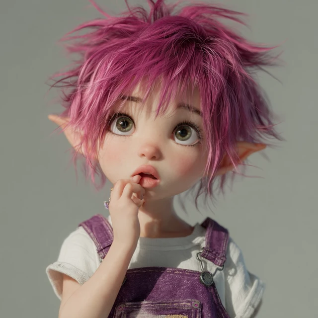 Adorable Baby Elf Girl Pink Hair 3D