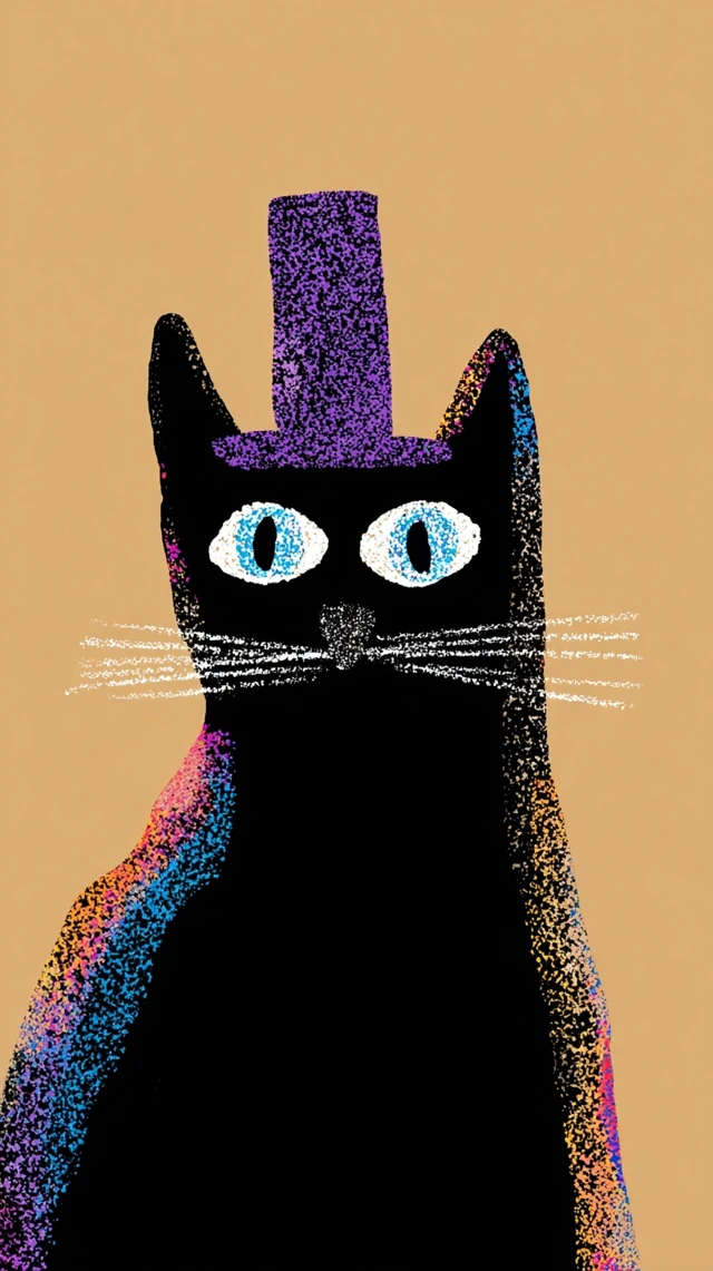 Black Cat with Blue Eyes in a Magician Hat Art