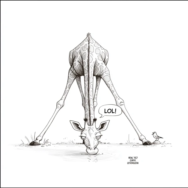 Funny Giraffe Drinking Water Cartoon Illustration
