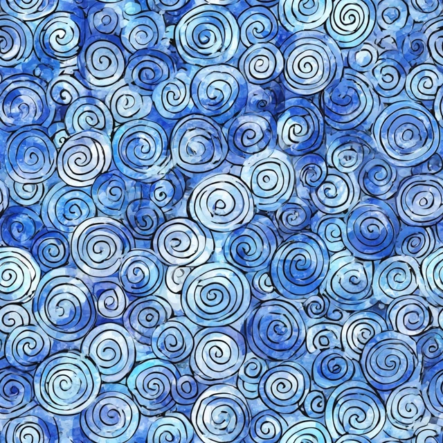 Blue Watercolor Spirals Gustav Klimt Style Art