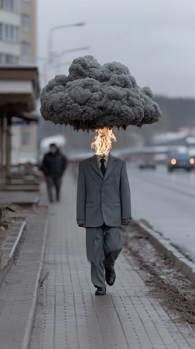 Man with Head on Fire Surreal Photography