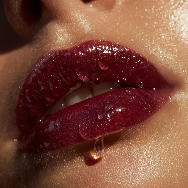 Plum Red Wine Glossy Lips Close Up Beauty Shot