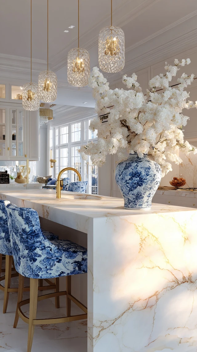 Luxury Kitchen Design with Gold and Chinoiserie Accents