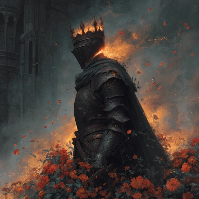 Burning King in Armor Dark Souls Inspired Concept Art
