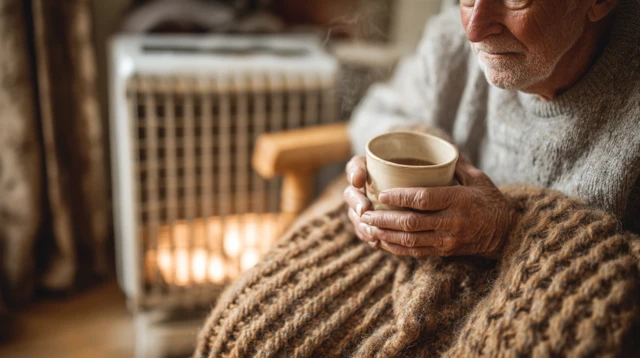 Cozy Elderly Man with Tea and a Blanket