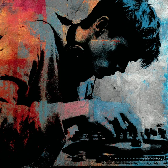 DJ Expressionism Artwork Crimson Blue Ochre