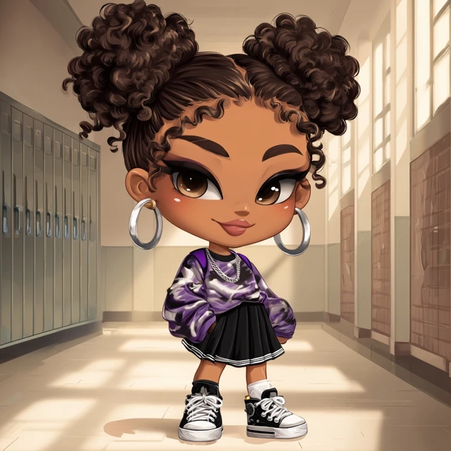 Chibi Girl in School Hallway Cartoon Illustration