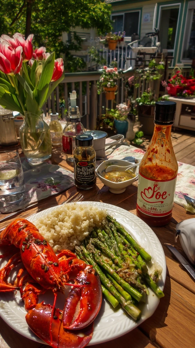 Lobster Asparagus and Joe Hot Sauce Sunny Quebec Day