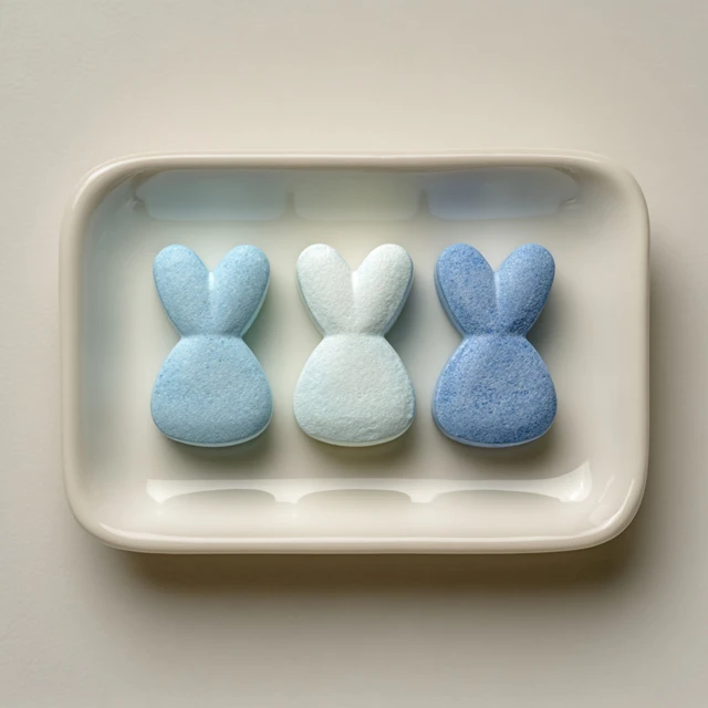 Bunny Pills on Tray Minimalist Blue Tones