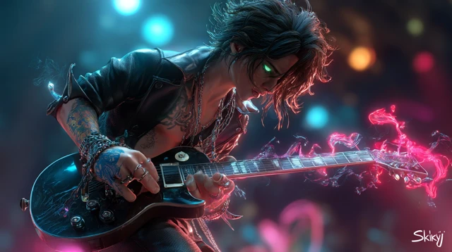 Rock Star Playing Guitar on Stage