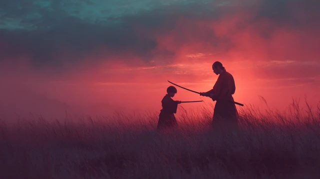 Samurai Father and Son Sword Practice