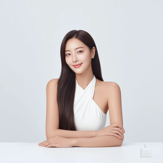 Korean Influencer in White Halter Top Studio Portrait