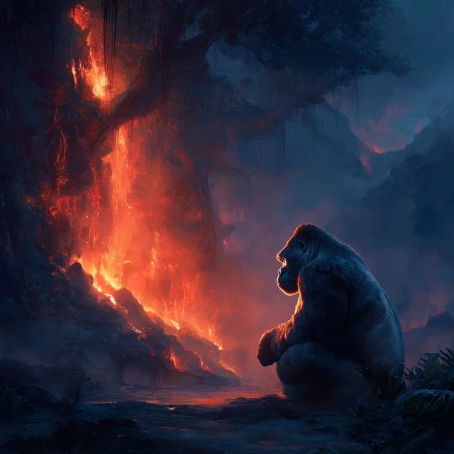 Gorilla Facing Lava Dramatic Illustration