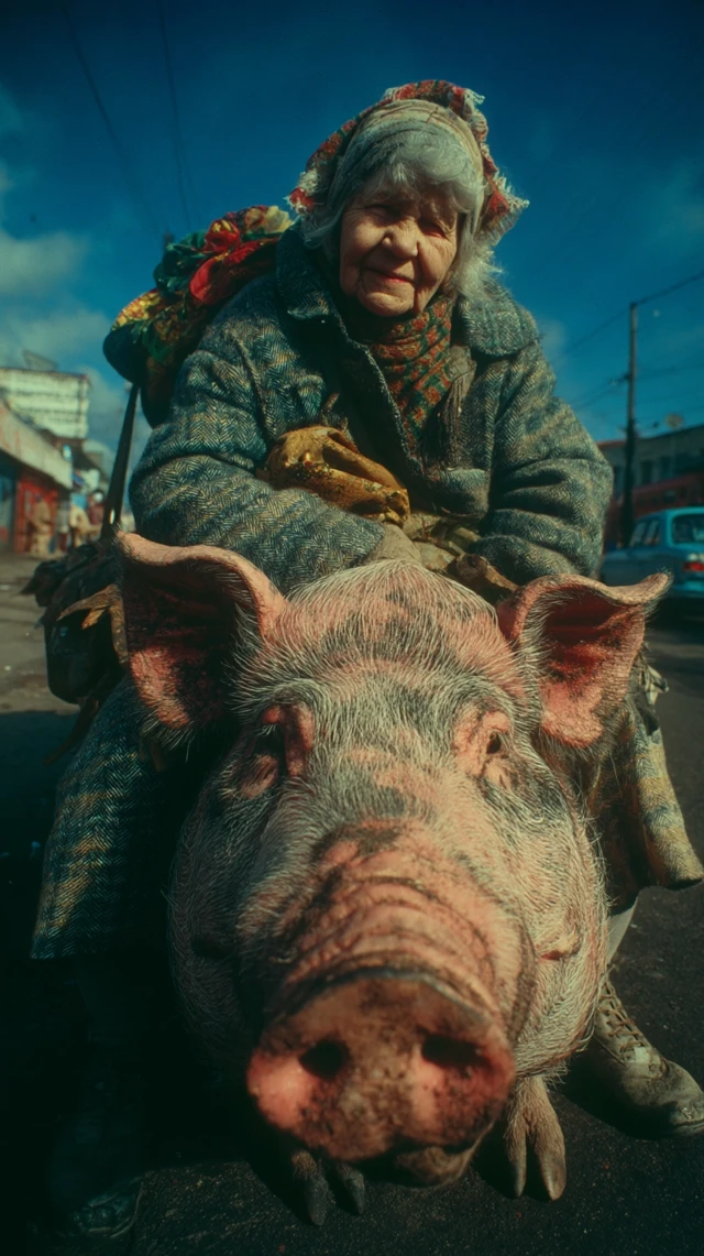 Granny on a Pig Russia Soviet Union Summer