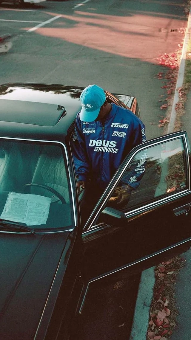 Vintage Car Photo Young Man Deus Racing Style