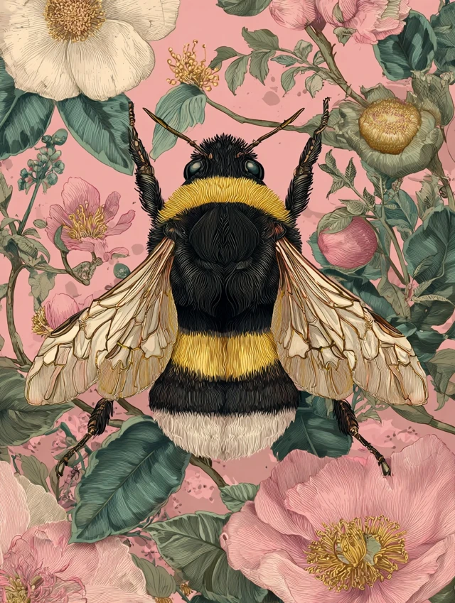 Bumblebee Illustration on Floral Background