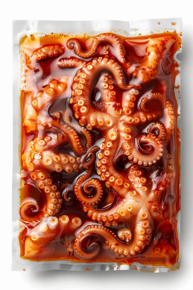 Spicy Marinated Octopus in Vacuum Pack Food Photography