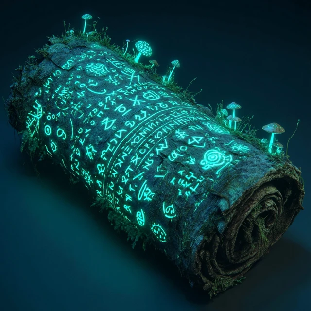 Moldy Scroll Bioluminescent Runes Eerie Artwork