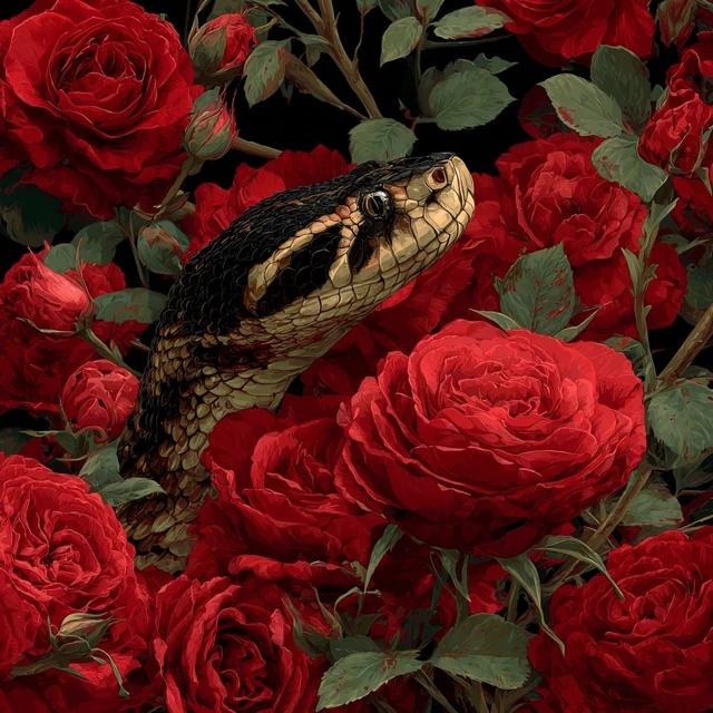 Black Snake and Red Roses Art