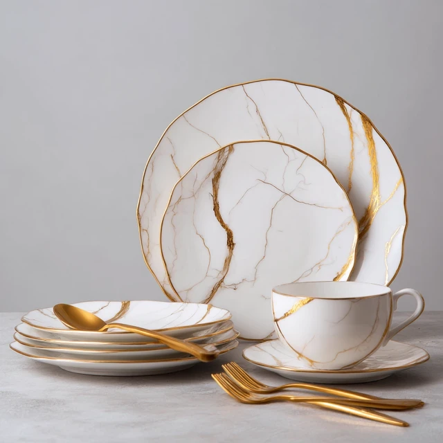 Luxury White and Gold Dinner Plates for Elegant Dining