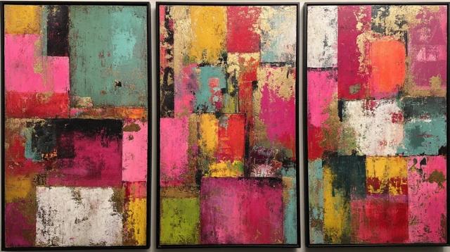 Abstract Triptych Art with Gold Foil Accents