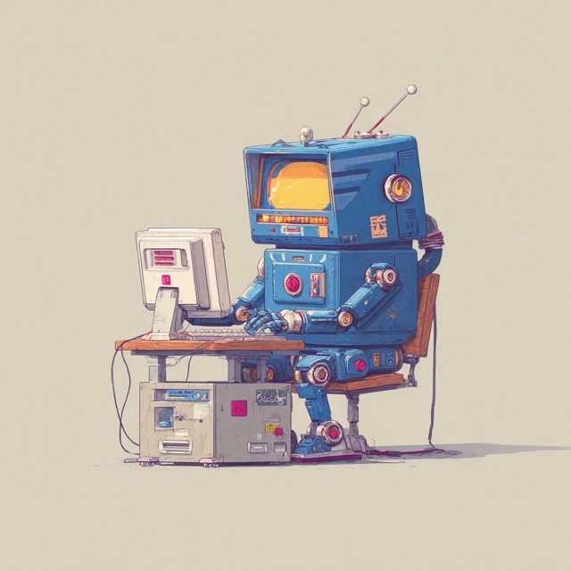 Robot Working on Computer Illustration