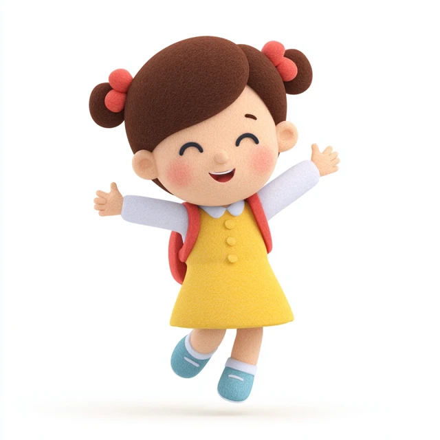 3D Illustration of a Joyful Kindergarten Girl