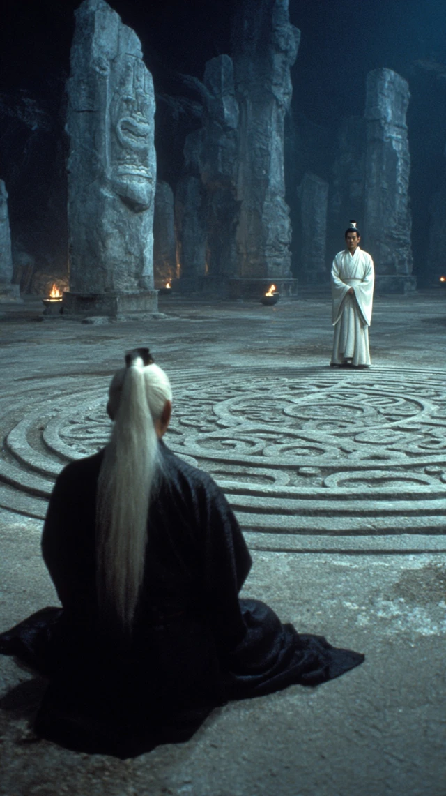 Chinese Wuxia Movie Scene Ancient Ruins Night