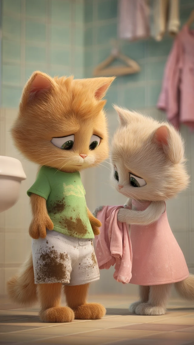 Embarrassed Kitten Gets Help - 3D Cartoon