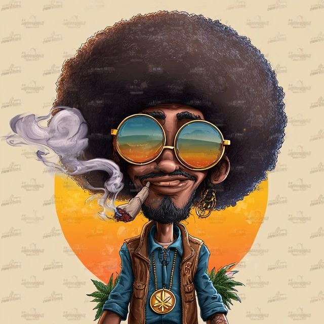 Cool Hippy Cartoon Illustration African American