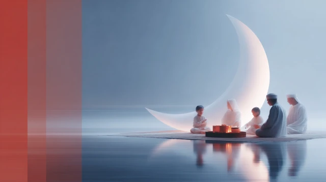 Eid Celebration Crescent Moon Family Festive Lighting