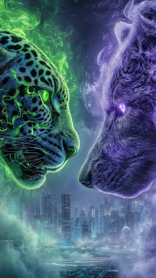 Jaguar vs Wolf Futuristic Showdown