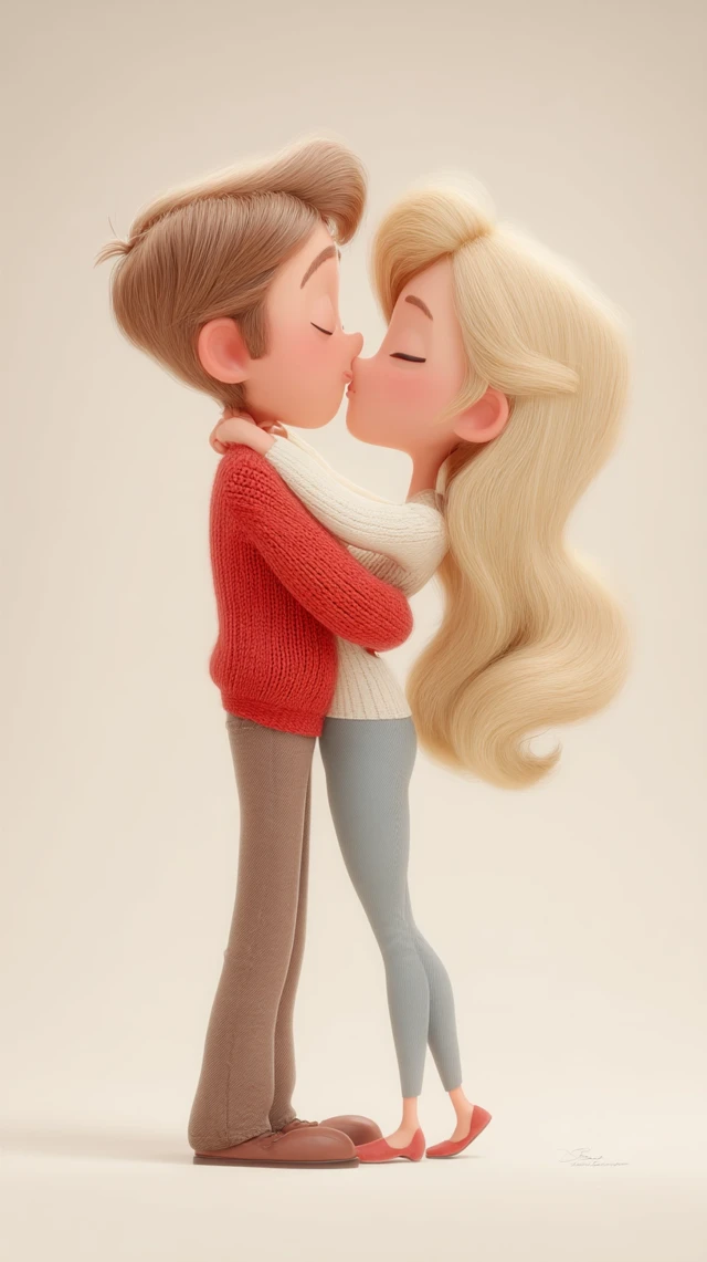 Cute Cartoon Kissing Couple Illustration