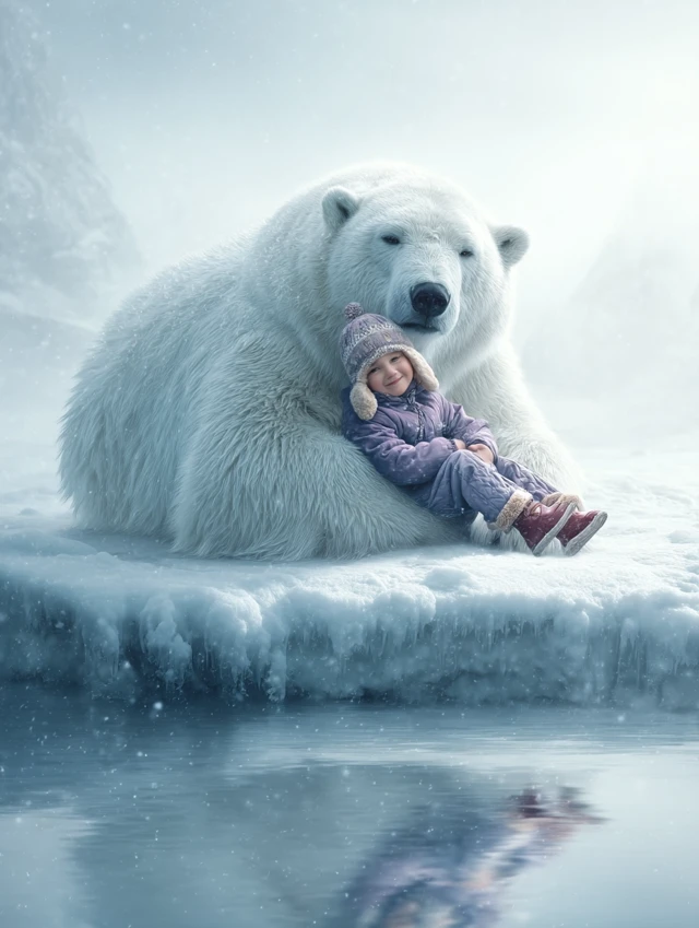 Polar Bear and Child Winter Scene 4K