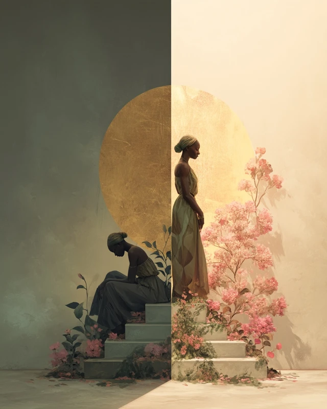 Dual Portrait Black Woman Light and Shadow