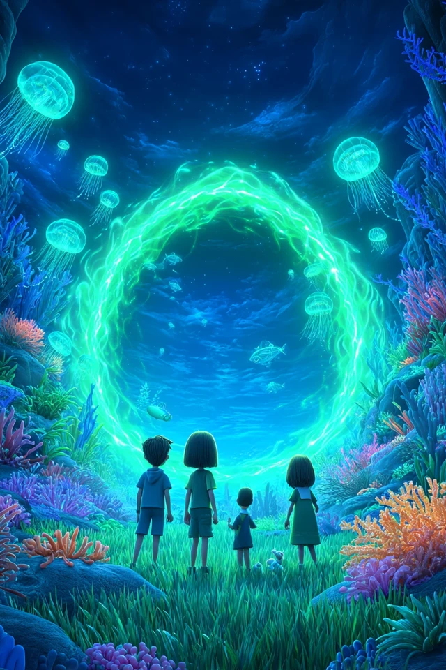 Children and Portal to Underwater Fantasy World