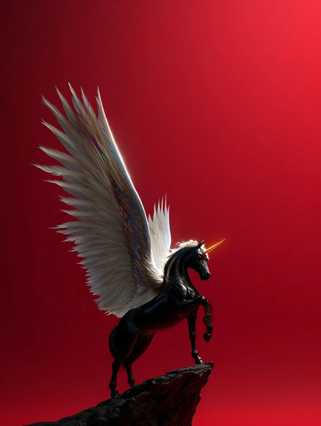 Black Unicorn With Wings Fantasy Illustration