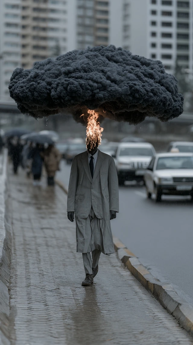 Man with Head on Fire Surreal Photography