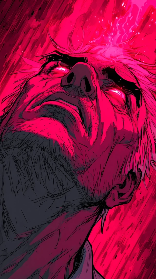 Horror Comic Art Middle-Aged Villain in Agony